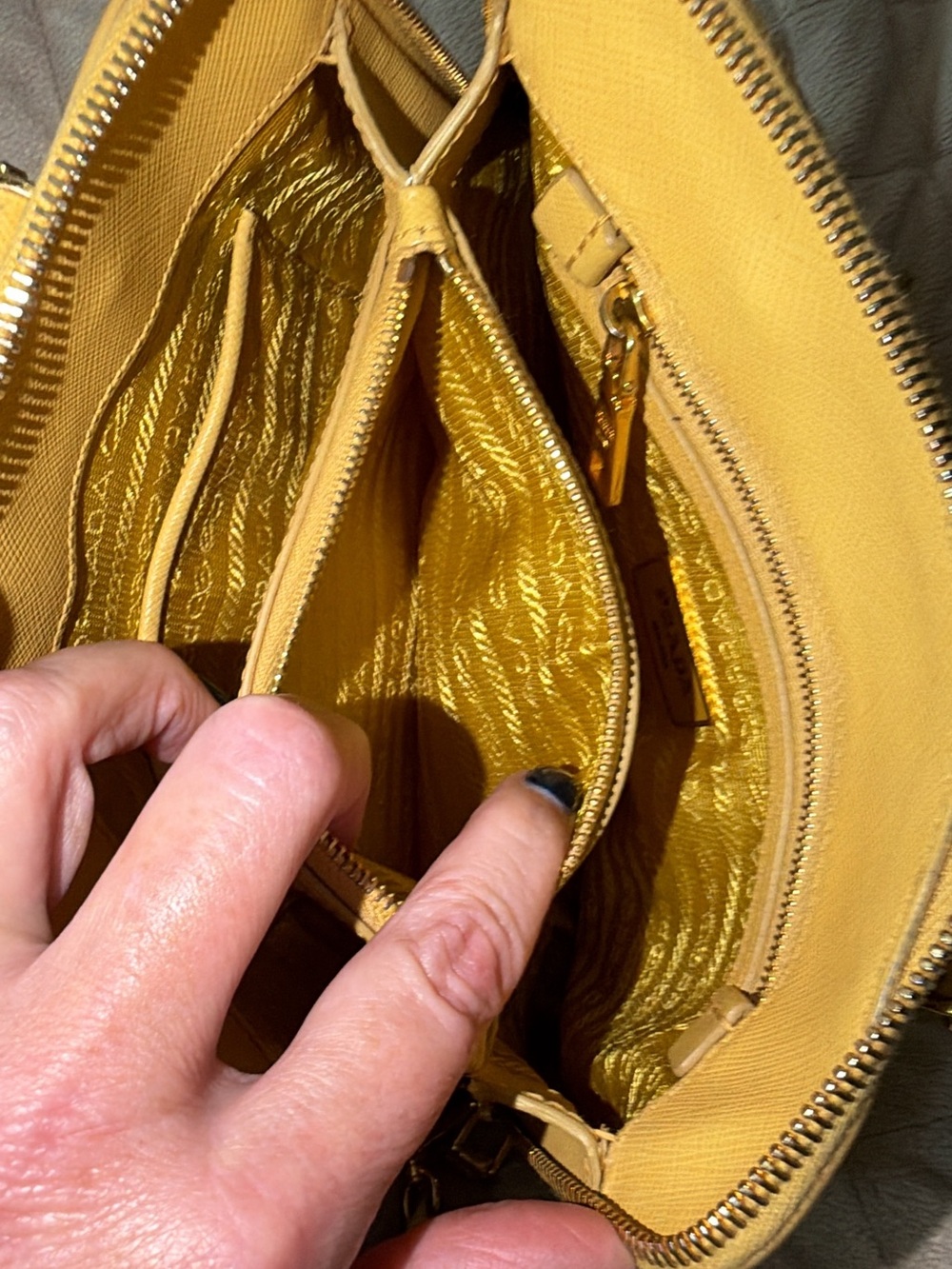 PPRADA Small Double Top-Handle Satchel/Crossbody in Yellow Saffiano Leather - Picture 15 of 16